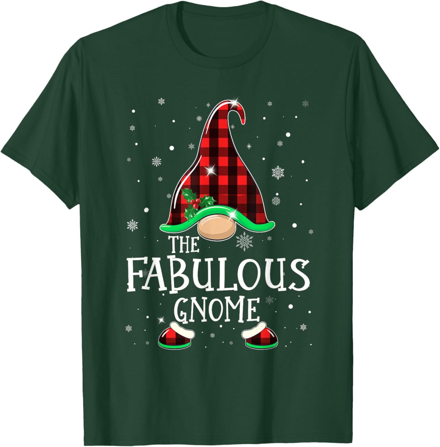 Funny FABULOUS Gnome Buffalo Plaid Matching Christmas Pajama T-Shirt - T-Shirt | Forest