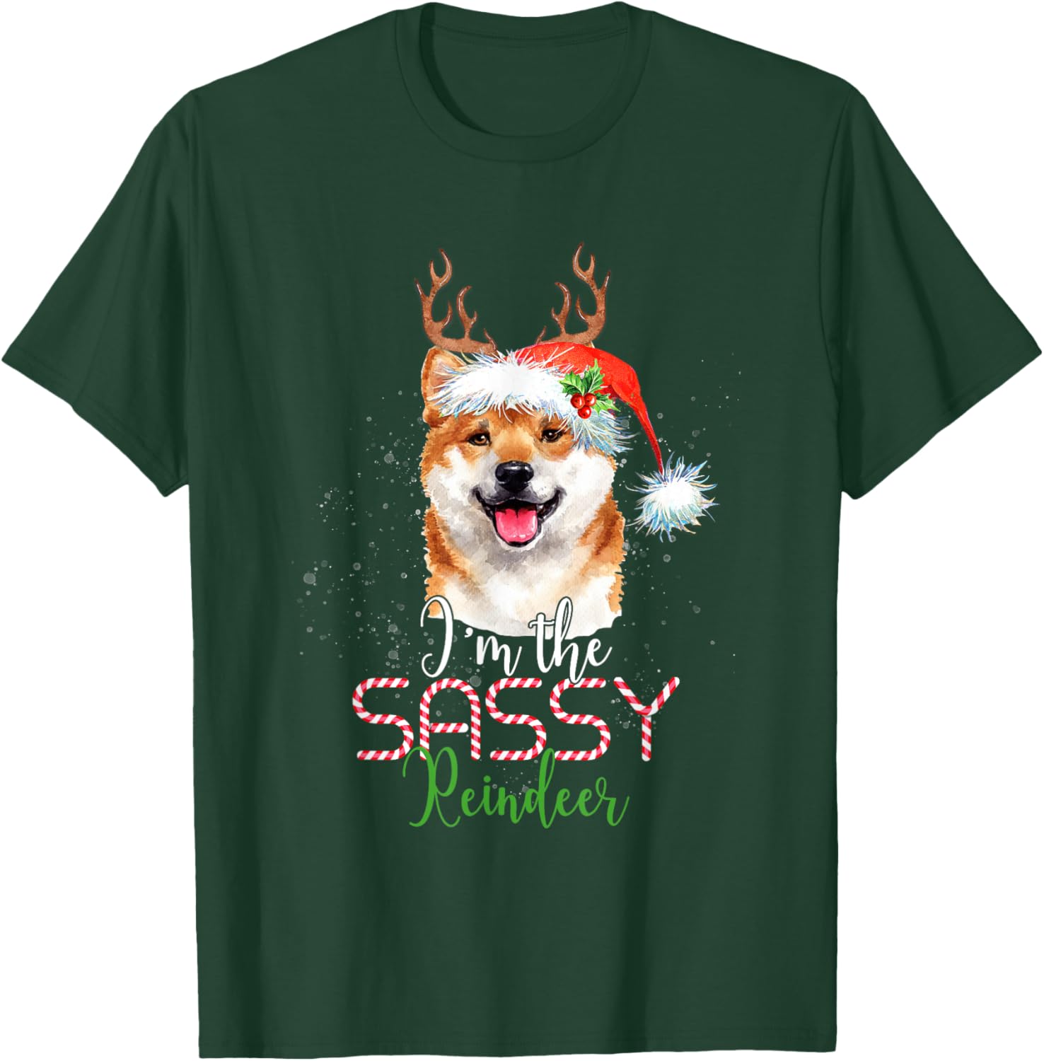Shiba Inu Christmas I'm The Sassy Reindeer Dog Lover T-Shirt - T-Shirt | Forest