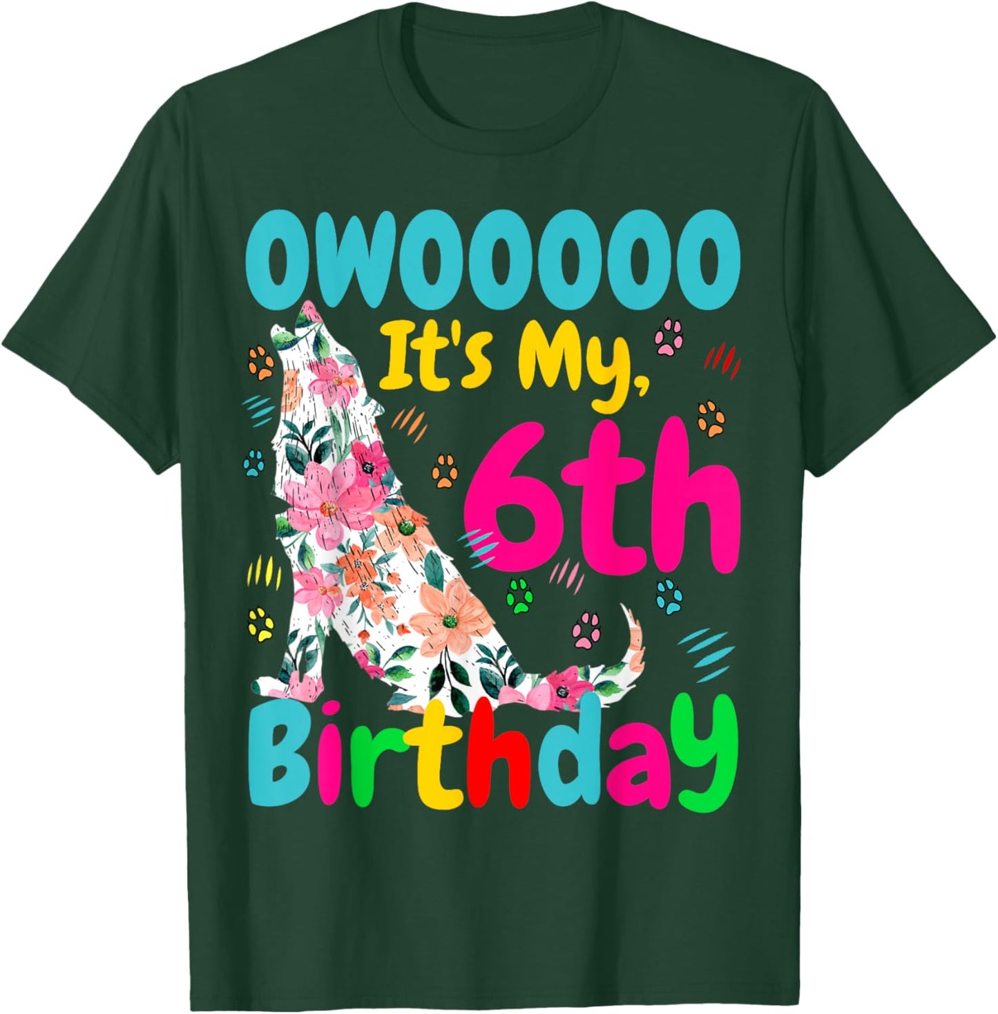 Floral Howling Watercolour Wolf 6th Years Wolves Birthday T-Shirt - T-Shirt | Forest