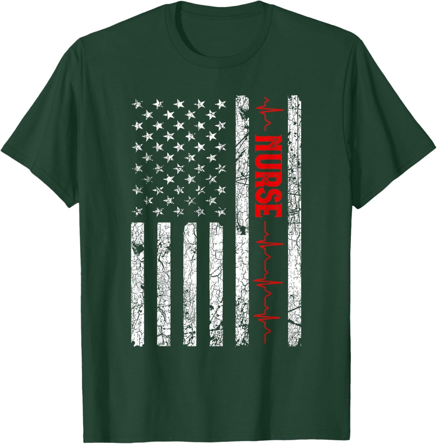 USA Flag Nurse Vintage Patriotic Nurse American Flag - Women's Classic Fit Black Short Sleeve - Small T-Shirt - T-Shirt | Forest