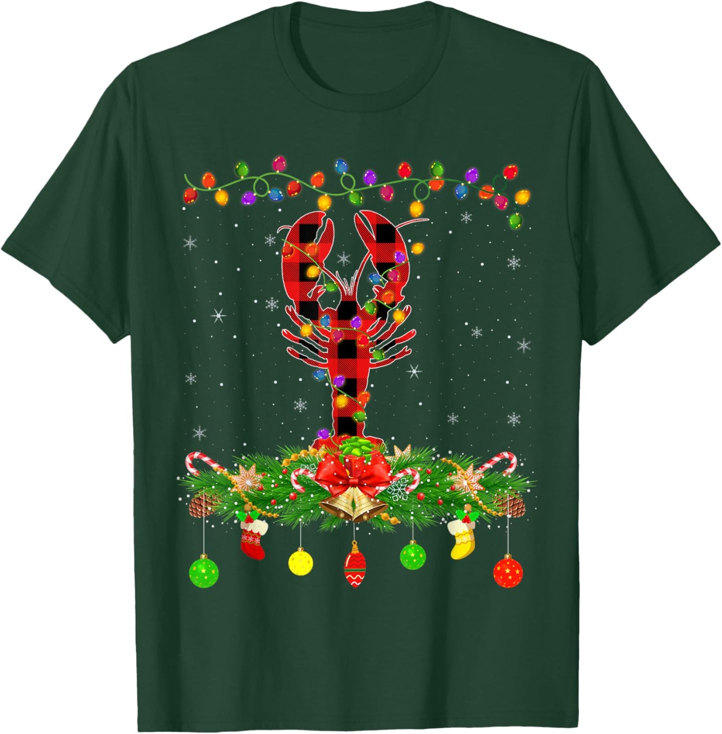Funny Matching Buffalo Plaid Crawfish Christmas Pajama T-Shirt - T-Shirt | Forest