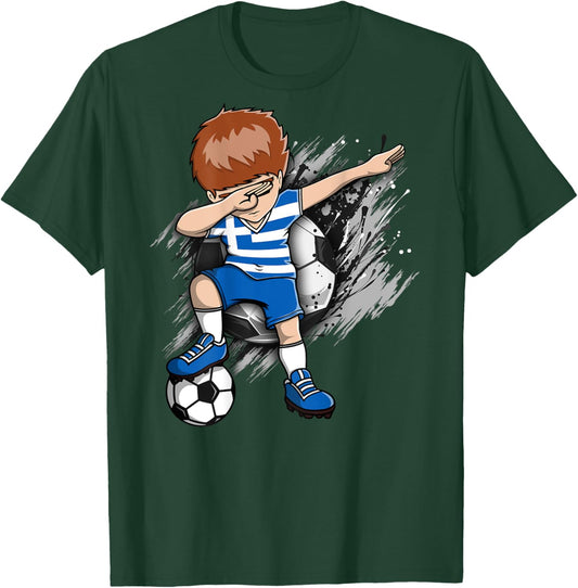 Dabbing Soccer Boy - Greece Jersey Greek Football Lovers Art T-Shirt - T-Shirt | Forest