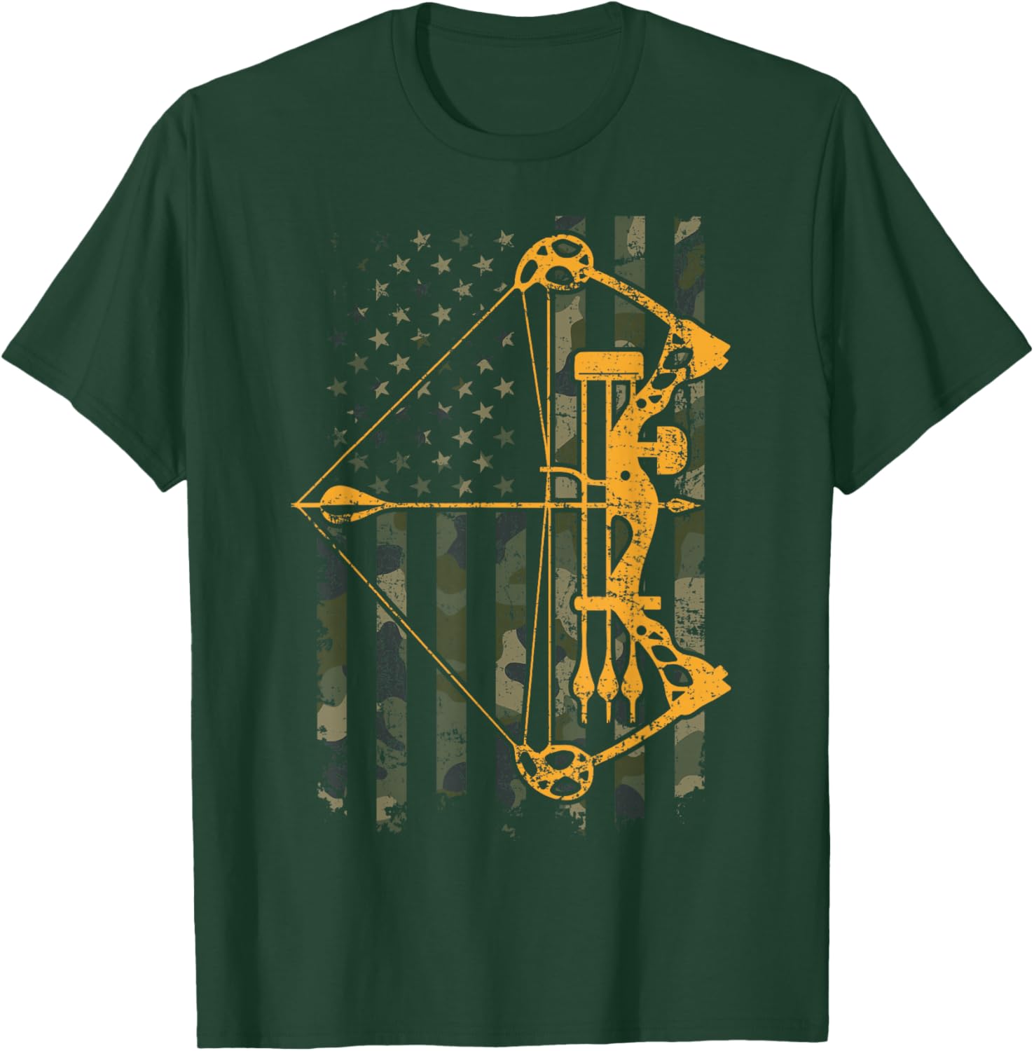 Camo USA Flag Archery Compound Bow - Funny Bow Hunter T-Shirt - T-Shirt | Forest
