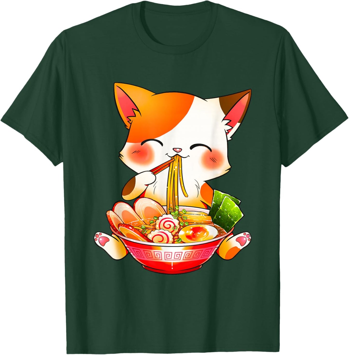 Ramen Cat Neko Anime Kawaii Japanese Merch Gifts Women Girls Small T-Shirt - T-Shirt | Forest