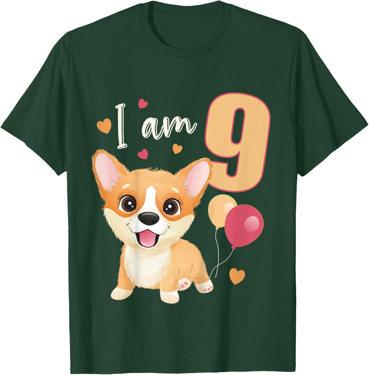 Kids 9 Years old 9 birthday outfit Boy girl Dog Corgi T-Shirt - T-Shirt | Forest