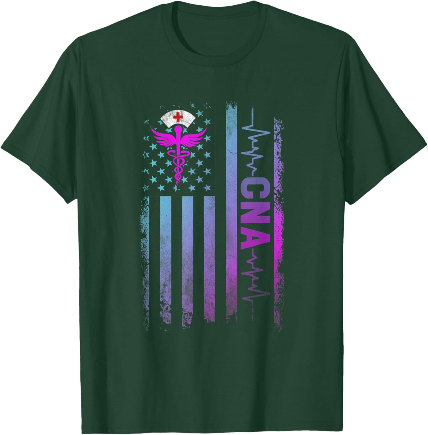 CNA Job Certified Nursing Assistant USA Flag Women Men T-Shirt - T-Shirt | Forest