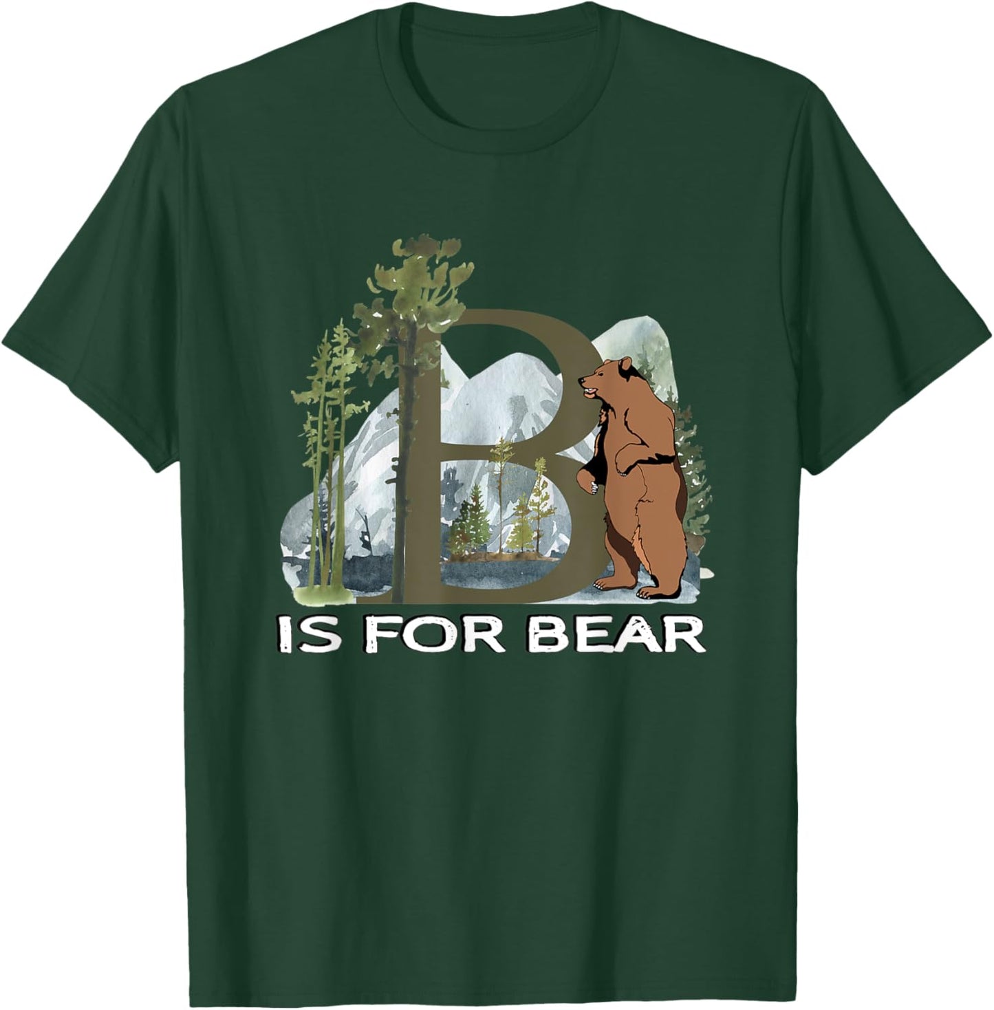 Brown Bear Animal Watercolor Nature Lover Alphabet Letter B T-Shirt - T-Shirt | Forest