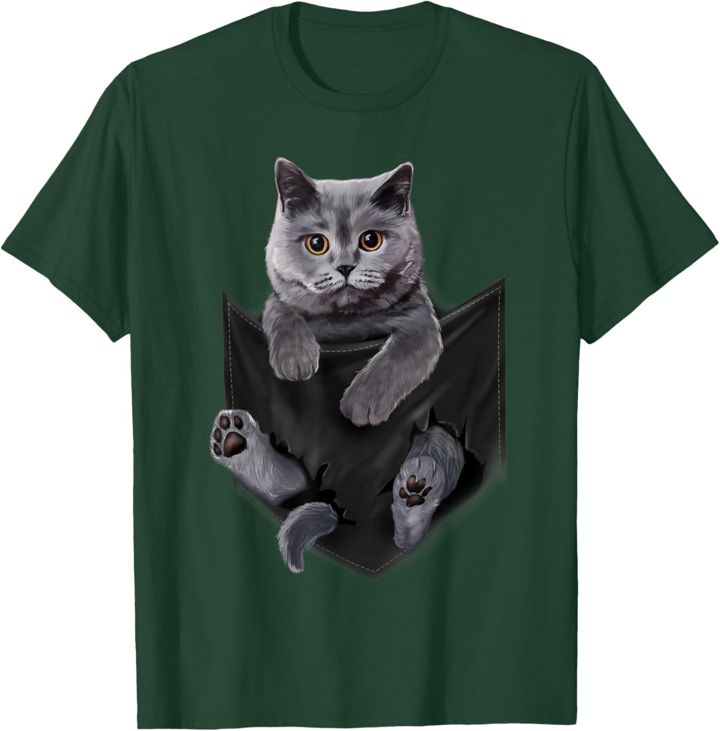 British Grey Cat in Pocket Cats Shirt Gifts T-Shirt - T-Shirt | Forest