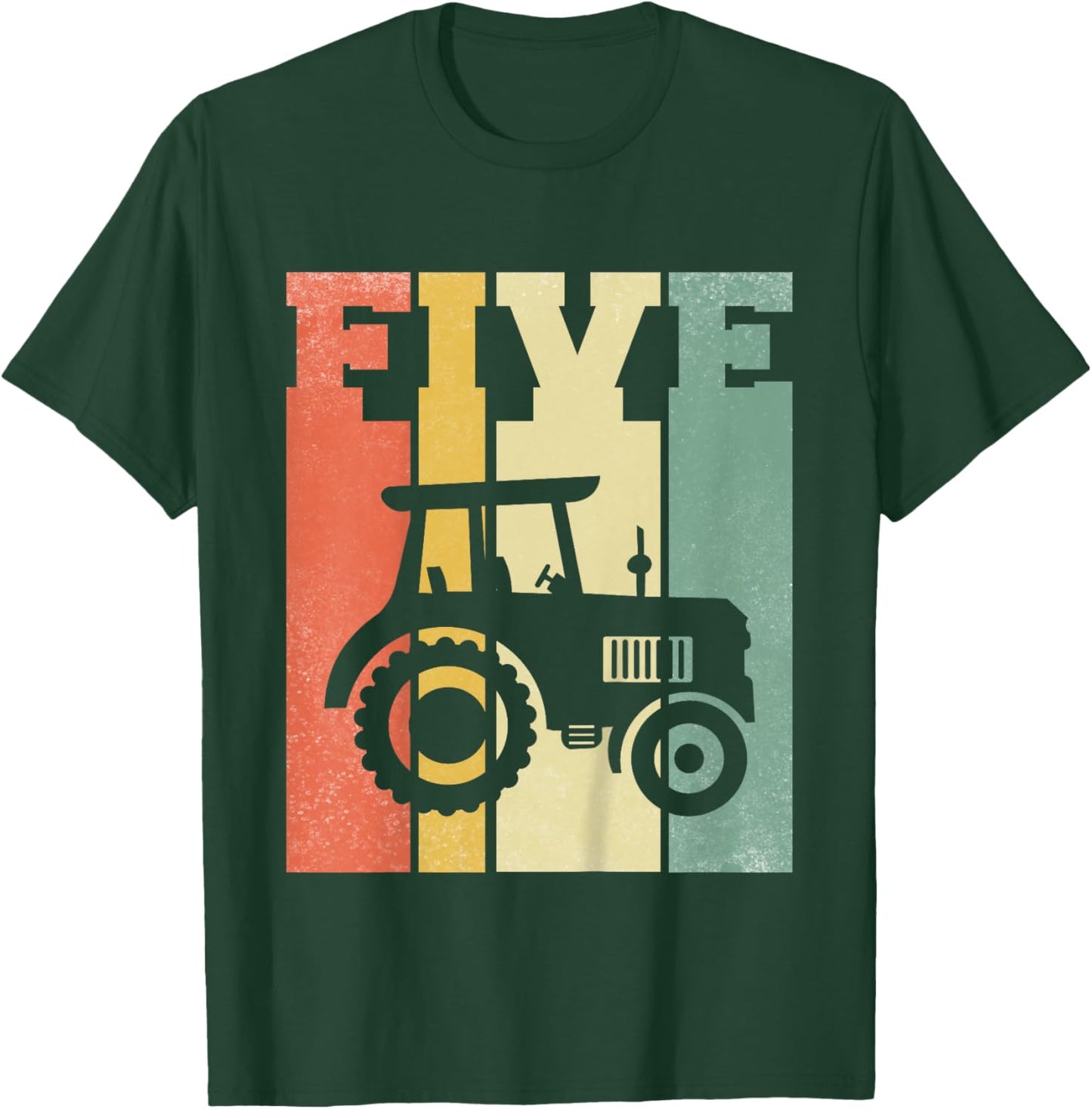 Vintage Farm Tractor Five Year 5th Birthday Farmer Barnyard T-Shirt - T-Shirt | Forest