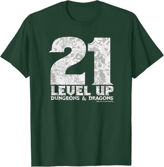 Dungeons & Dragons Birthday Level Up Twenty One T-Shirt - T-Shirt | Forest
