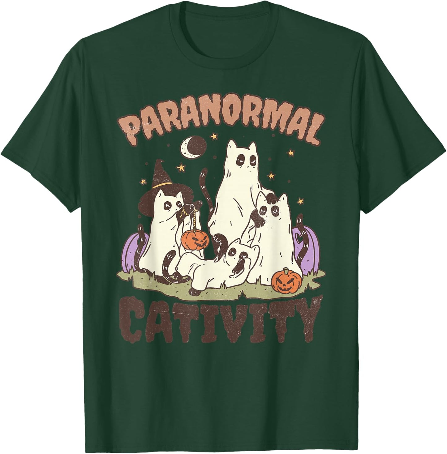 Paranormal Cativity, Cute Retro Halloween Black cat Ghost T-Shirt - T-Shirt | Forest