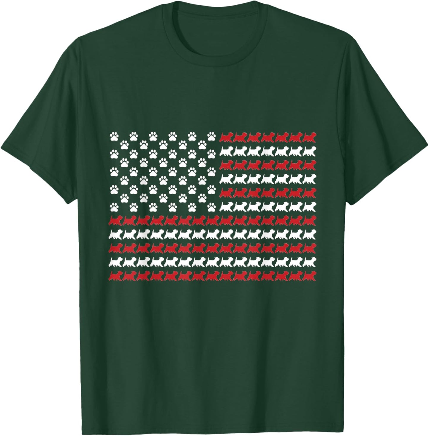 Westie 4th of July Dog Paw Print American Flag T-Shirt - T-Shirt | Forest