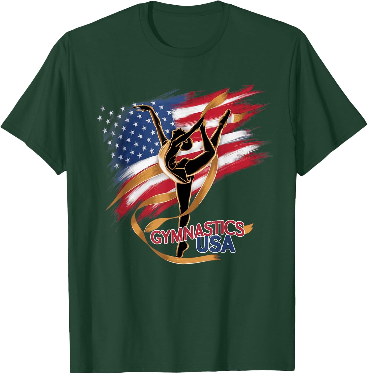 Gymnastics USA Support the Team Sport American Flag Lover T-Shirt - T-Shirt | Forest