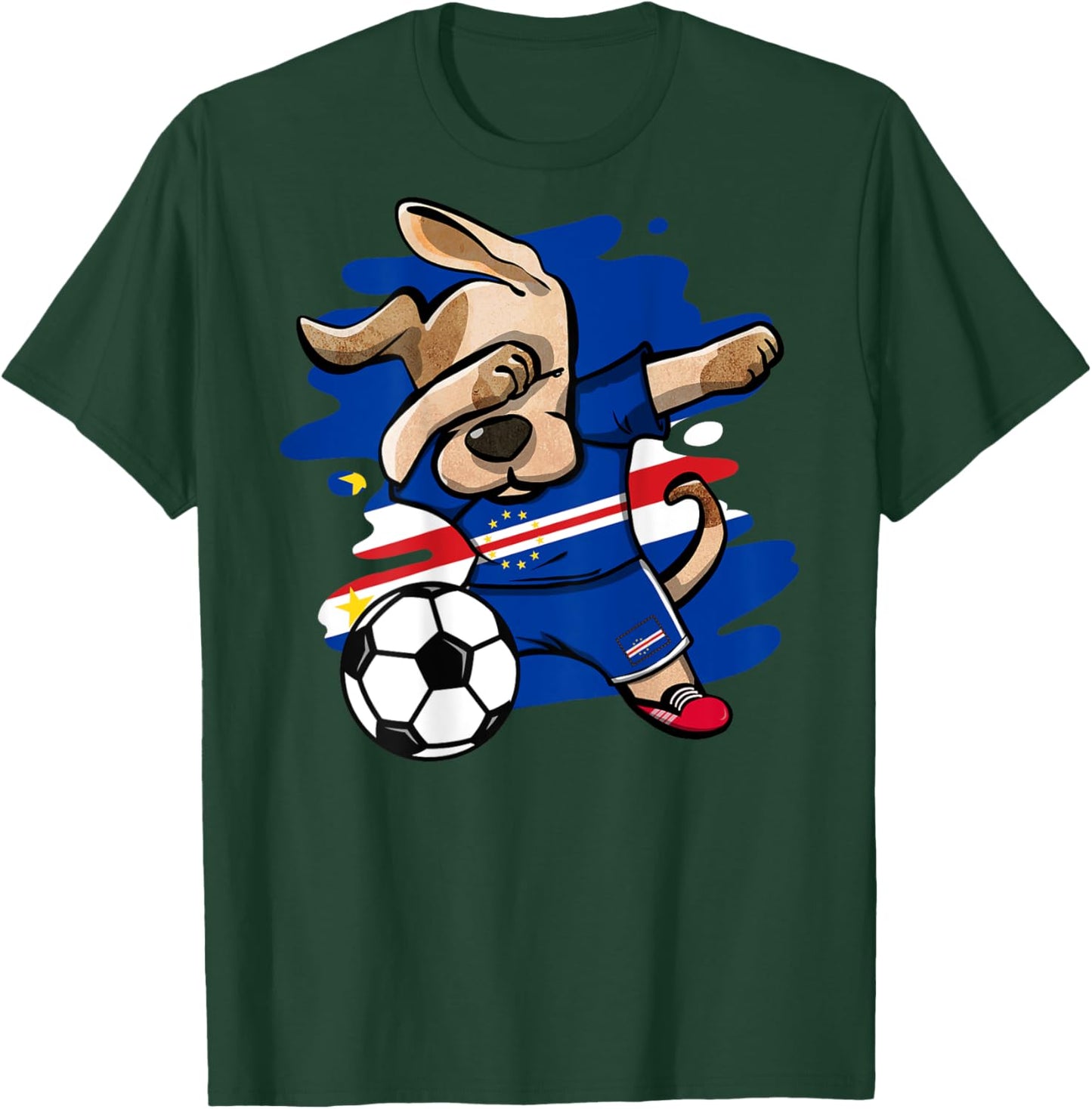Dabbing Dog Cape Verde Soccer Fans Jersey Cape Verdean Flag Women Kids T-Shirt - T-Shirt | Forest