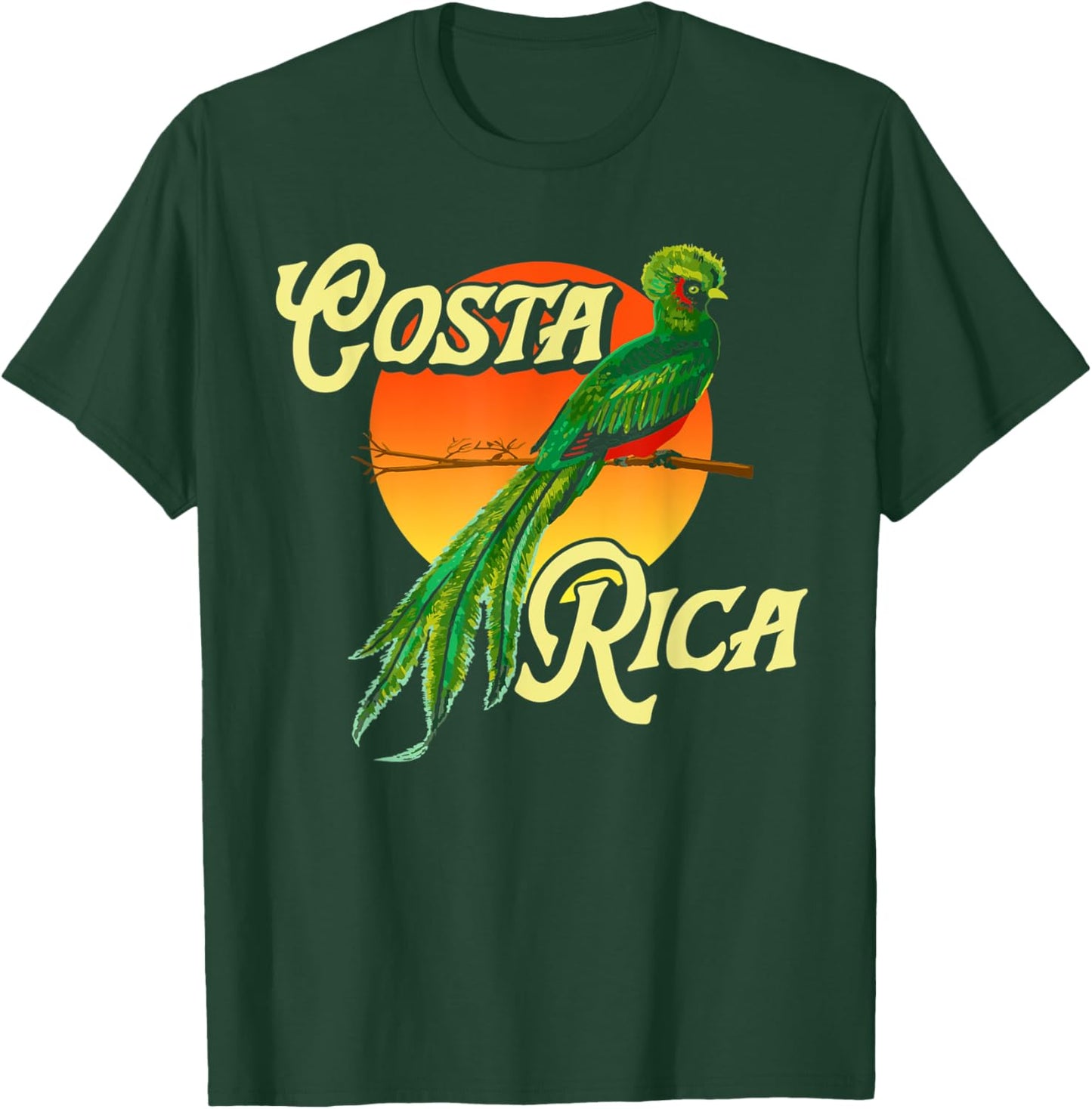 Costa Rica Resplendent Quetzal Bird Nature Sunset Retro T-Shirt - T-Shirt | Forest