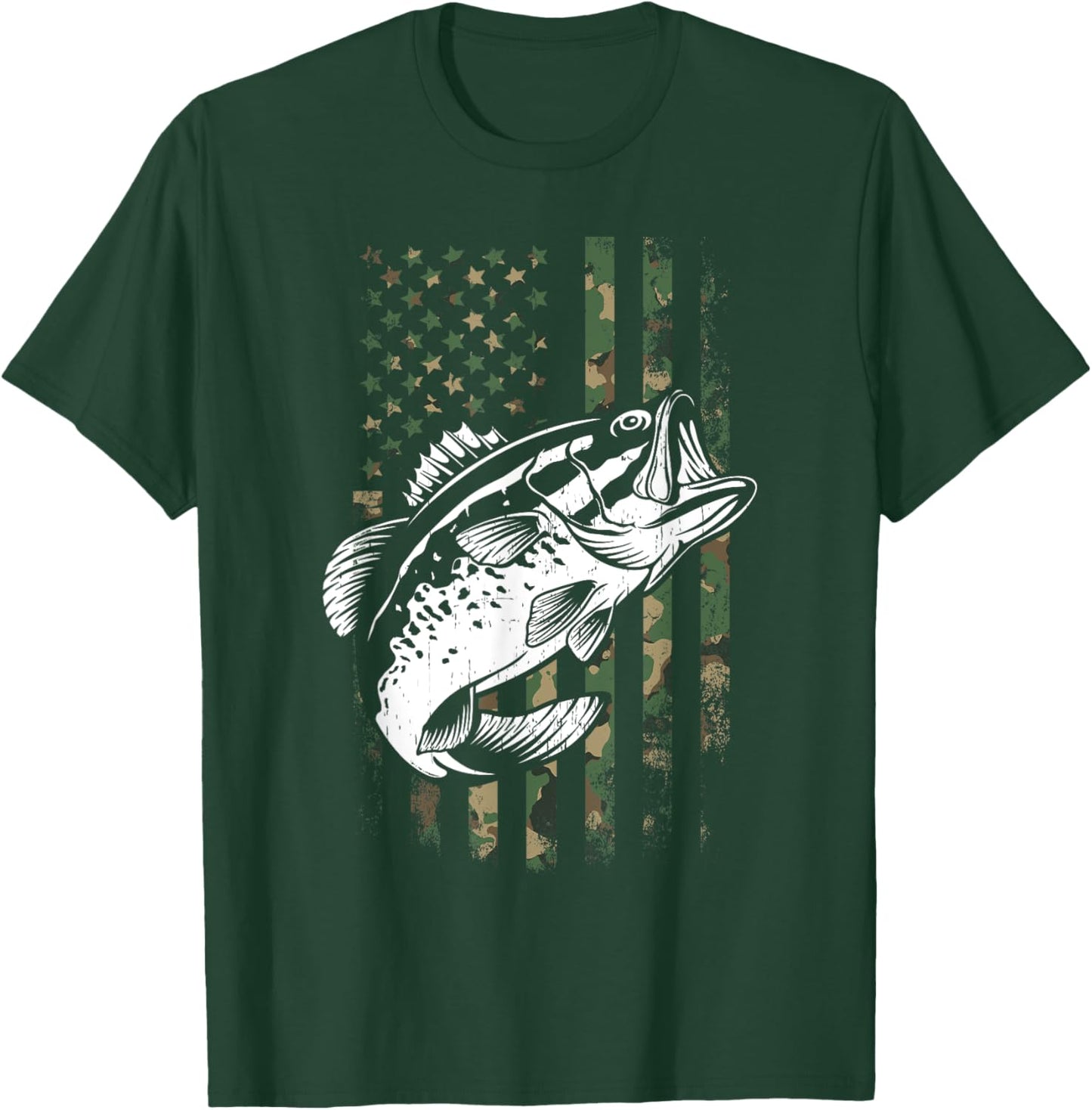 Fishing Patriotic USA Flag Camouflage Women Kids Men T-Shirt - T-Shirt | Forest