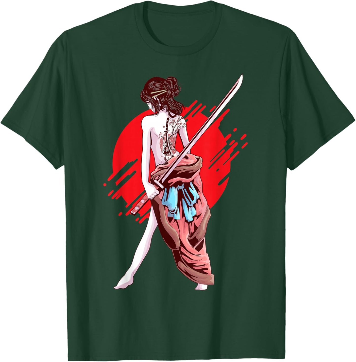 Samurai Girl Japanese Art Anime T-Shirt - T-Shirt | Forest