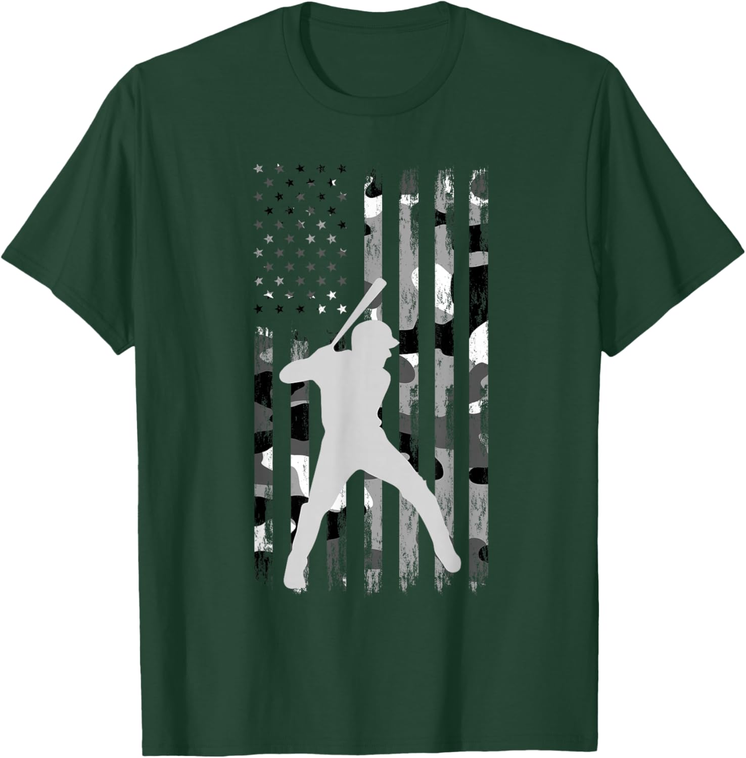 Baseball Player American Flag USA Camo Patriotic Graphic T-Shirt - T-Shirt | Forest