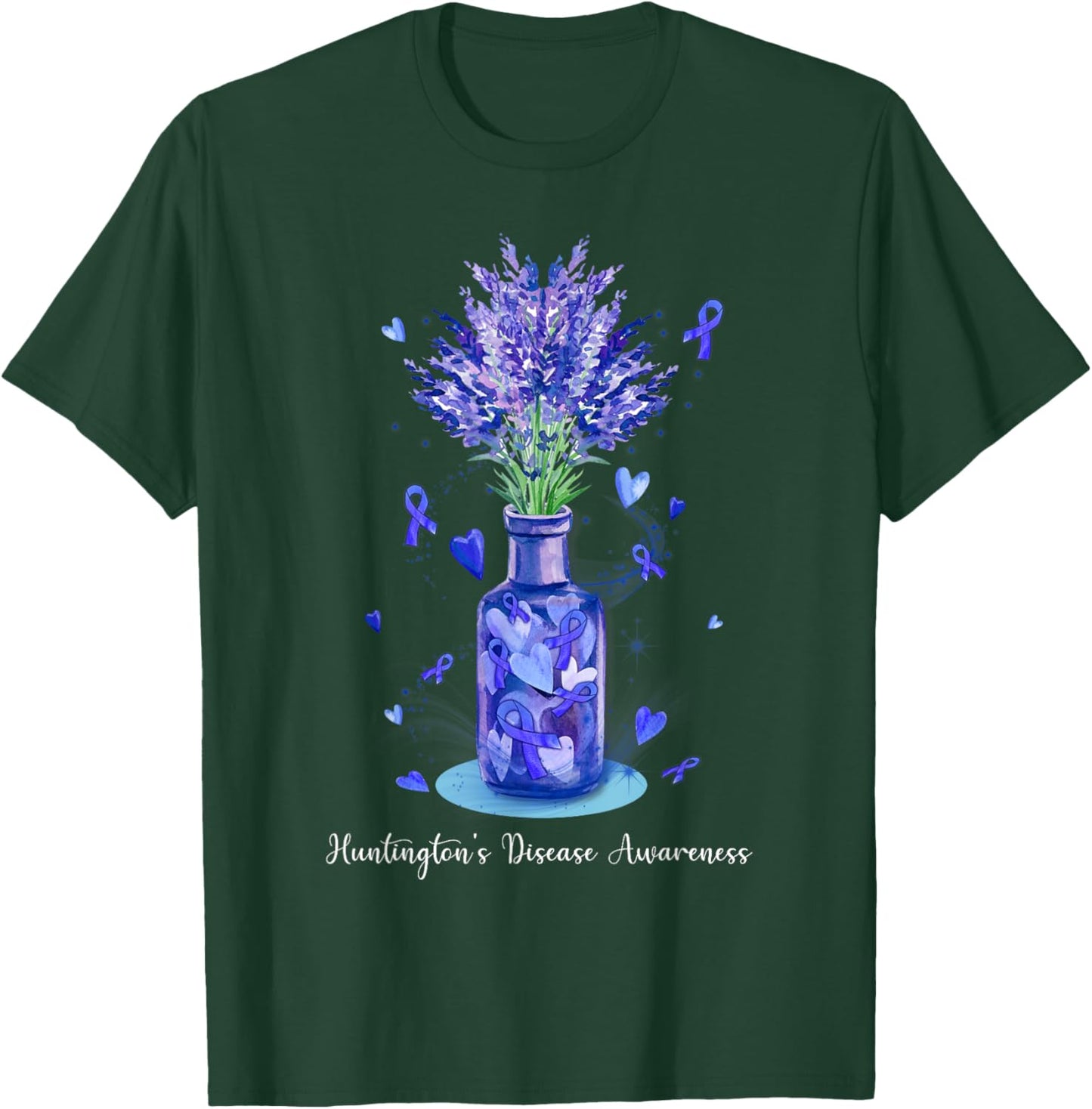 Floral Blue Ribbon Huntington's Disease Awareness T-Shirt - T-Shirt | Forest