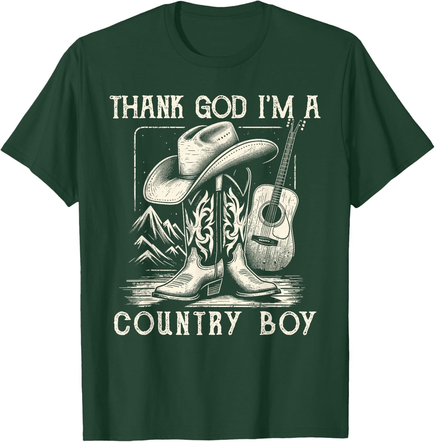 Thank God I'm A Country Music Boy Cowboy Western Retro T-Shirt - T-Shirt | Forest
