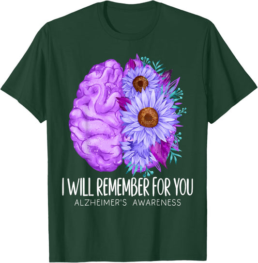 I Will Remember For You Purple Flower Alzheimers Awareness T-Shirt - T-Shirt | Forest
