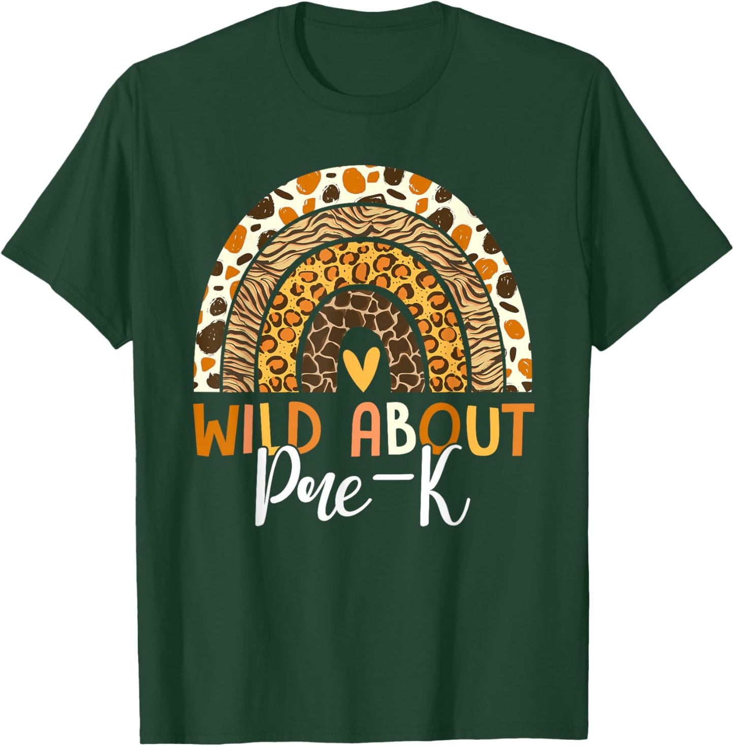 Wild About Pre-K Teacher Back To School Leopard Rainbow T-Shirt - T-Shirt | Forest