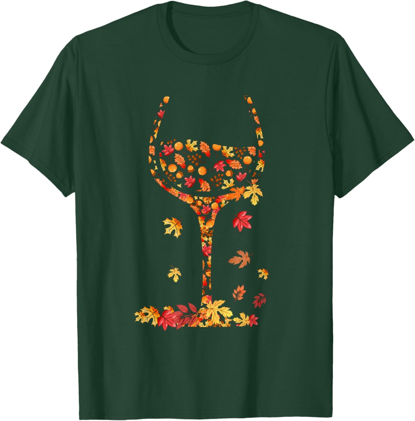Glass of Wine Maple Leaf Autumn Fall Funny Drink Wine Lovers T-Shirt - T-Shirt | Forest
