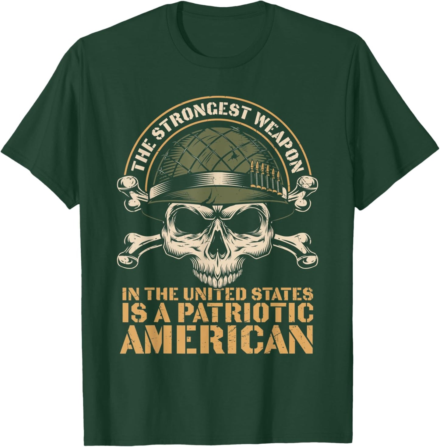 Patriotic American Skull Helmet Veteran T-Shirt - T-Shirt | Forest