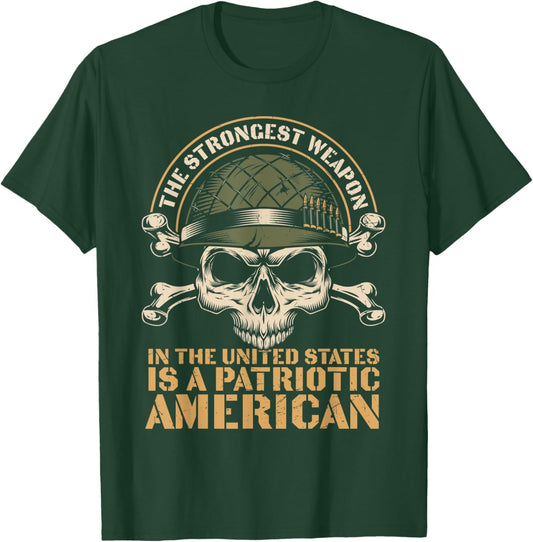 Patriotic American Skull Helmet Veteran T-Shirt - T-Shirt | Forest