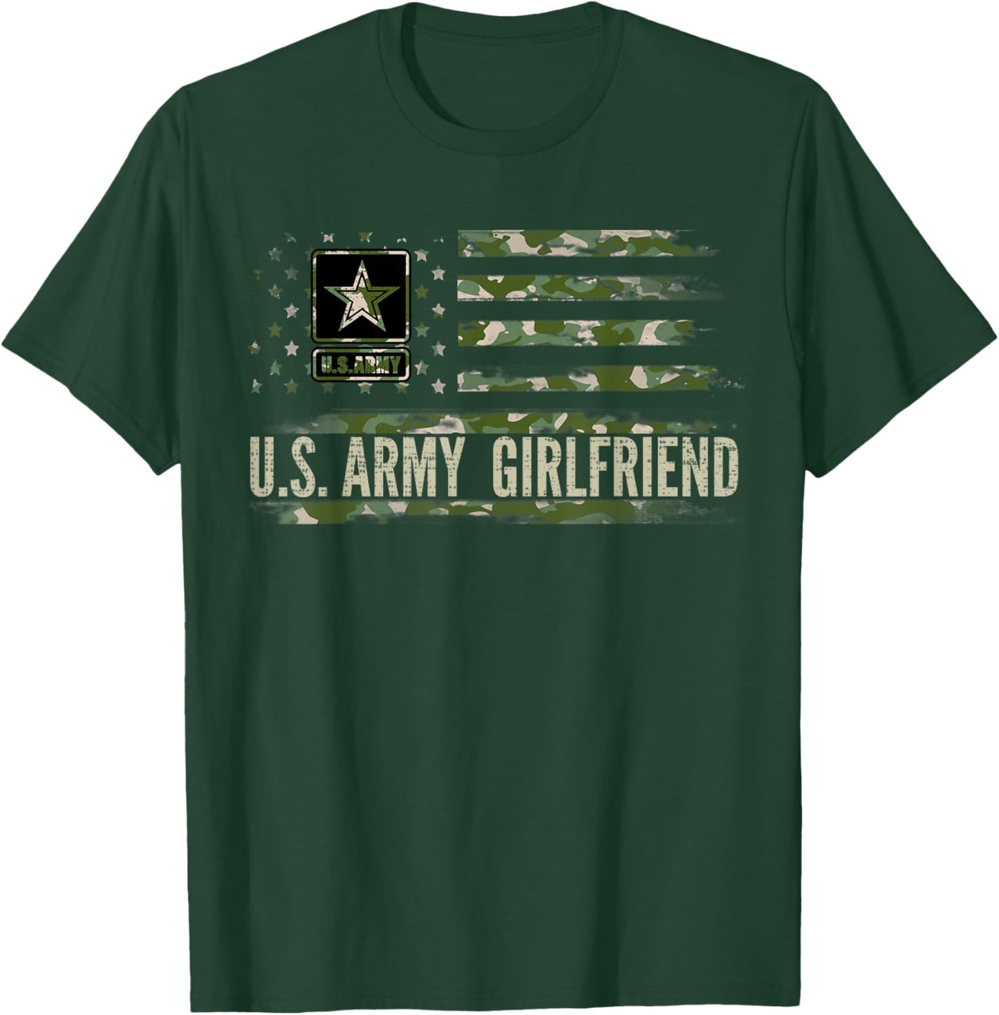 Vintage U.S Army Girlfriend With Camo American Flag Veteran T-Shirt - T-Shirt | Forest