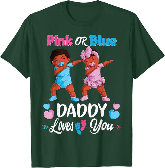 Pink Or Blue Daddy Loves You Black Baby Gender Reveal Party Small T-Shirt - T-Shirt | Forest