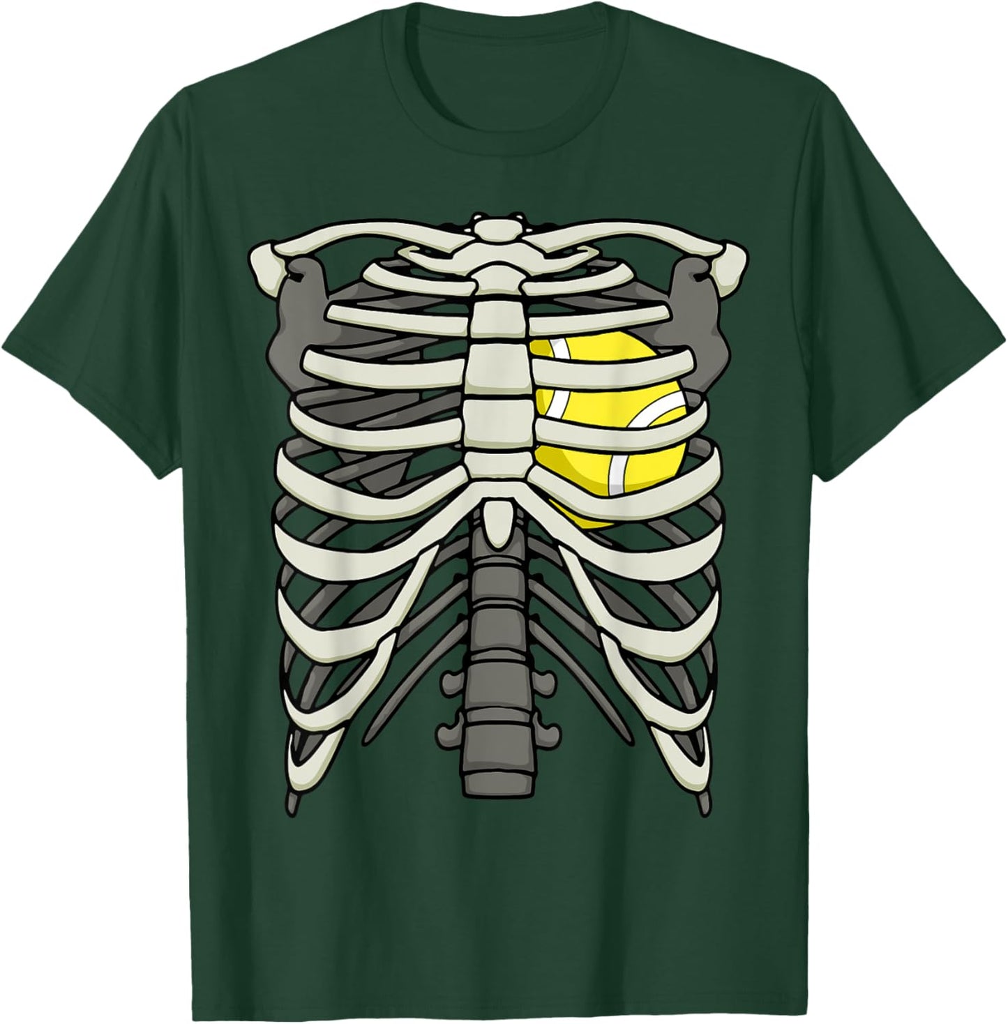 Ribcage Halloween Tennis Player Skeleton Ball Heart T-Shirt - T-Shirt | Forest