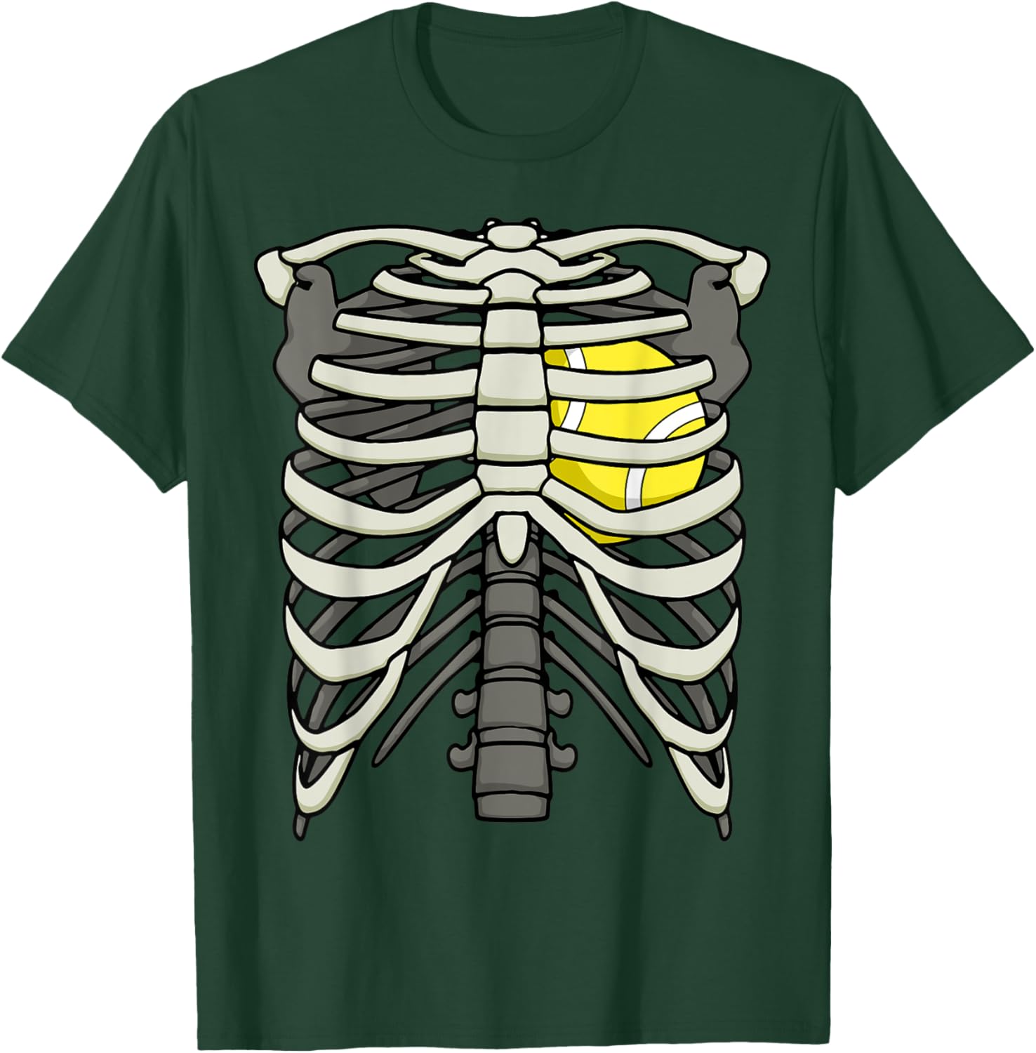 Ribcage Halloween Tennis Player Skeleton Ball Heart T-Shirt - T-Shirt | Forest