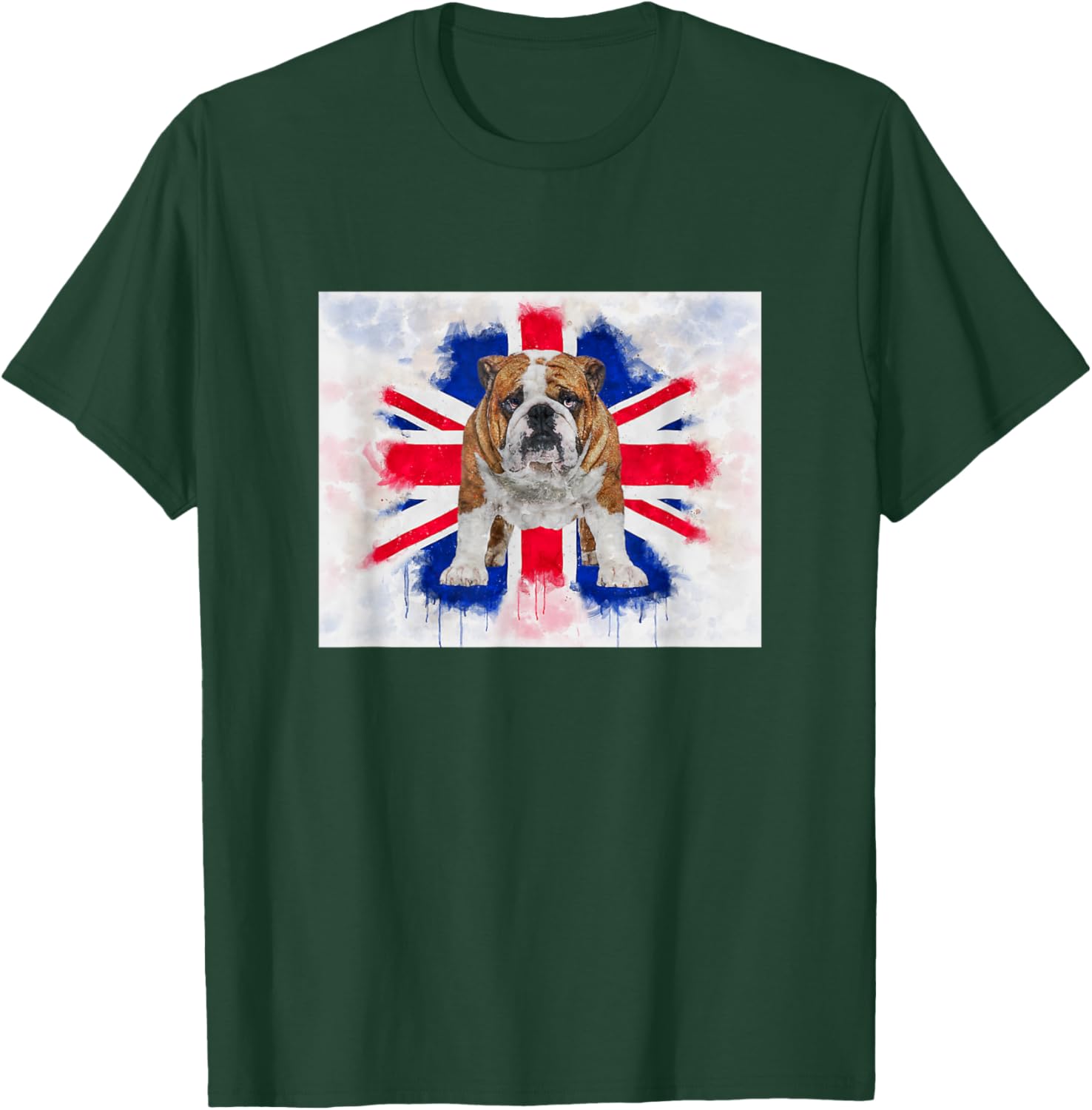 British Bulldog on Dripping Painted Union Jack Flag English T-Shirt - T-Shirt | Forest