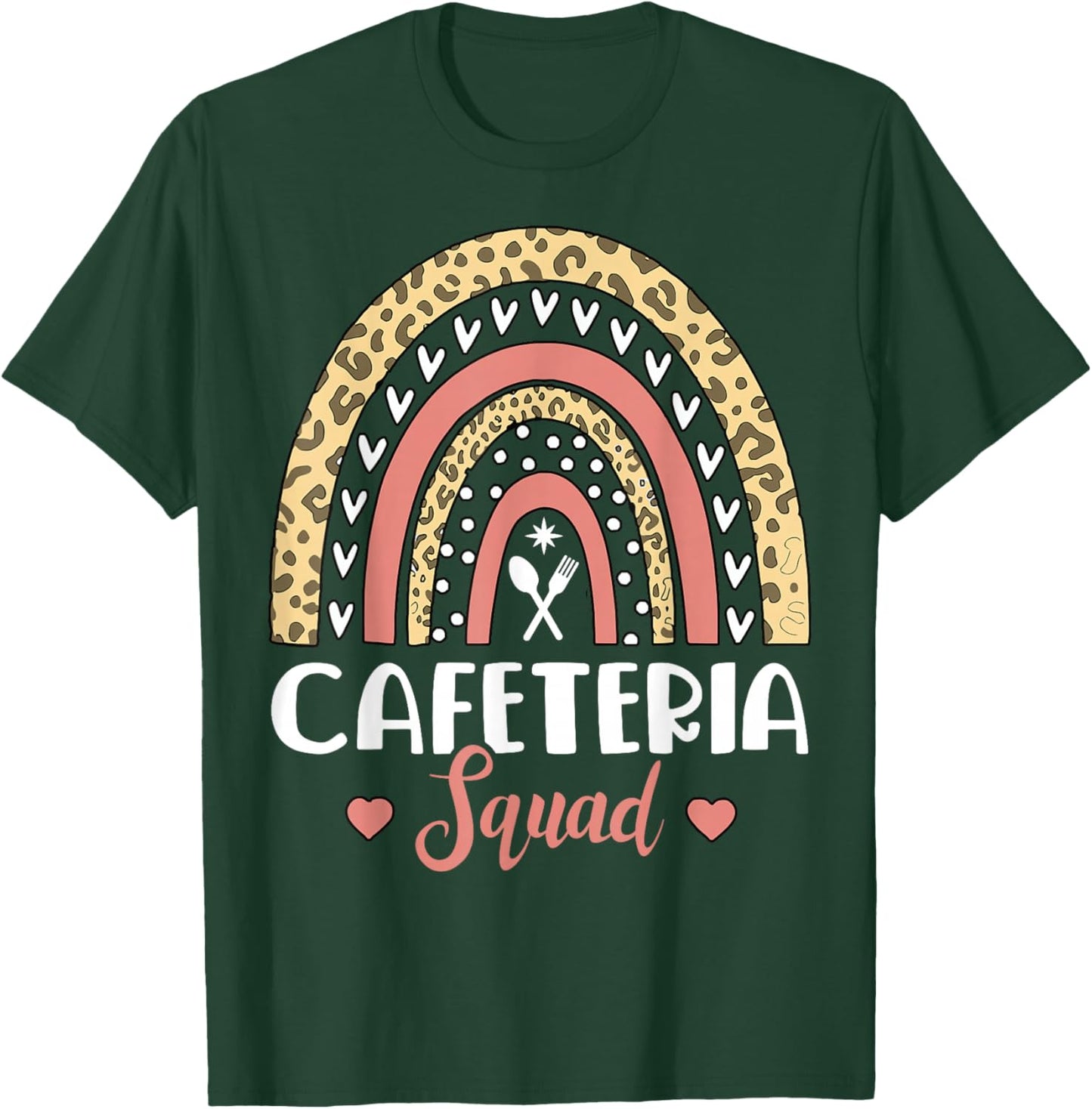 Cafeteria Squad Boho Rainbow Leopard Lunch Lady Crew T-Shirt - T-Shirt | Forest