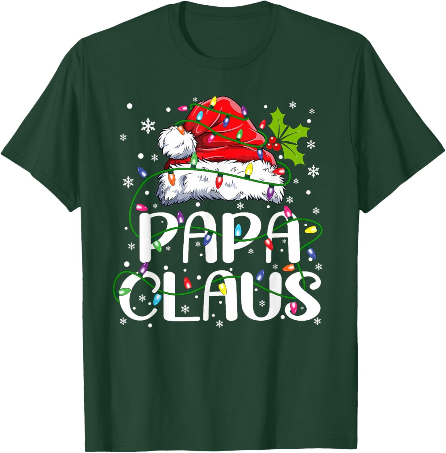 Papa Claus Christmas Lights Pajama Family Matching T-Shirt - T-Shirt | Forest