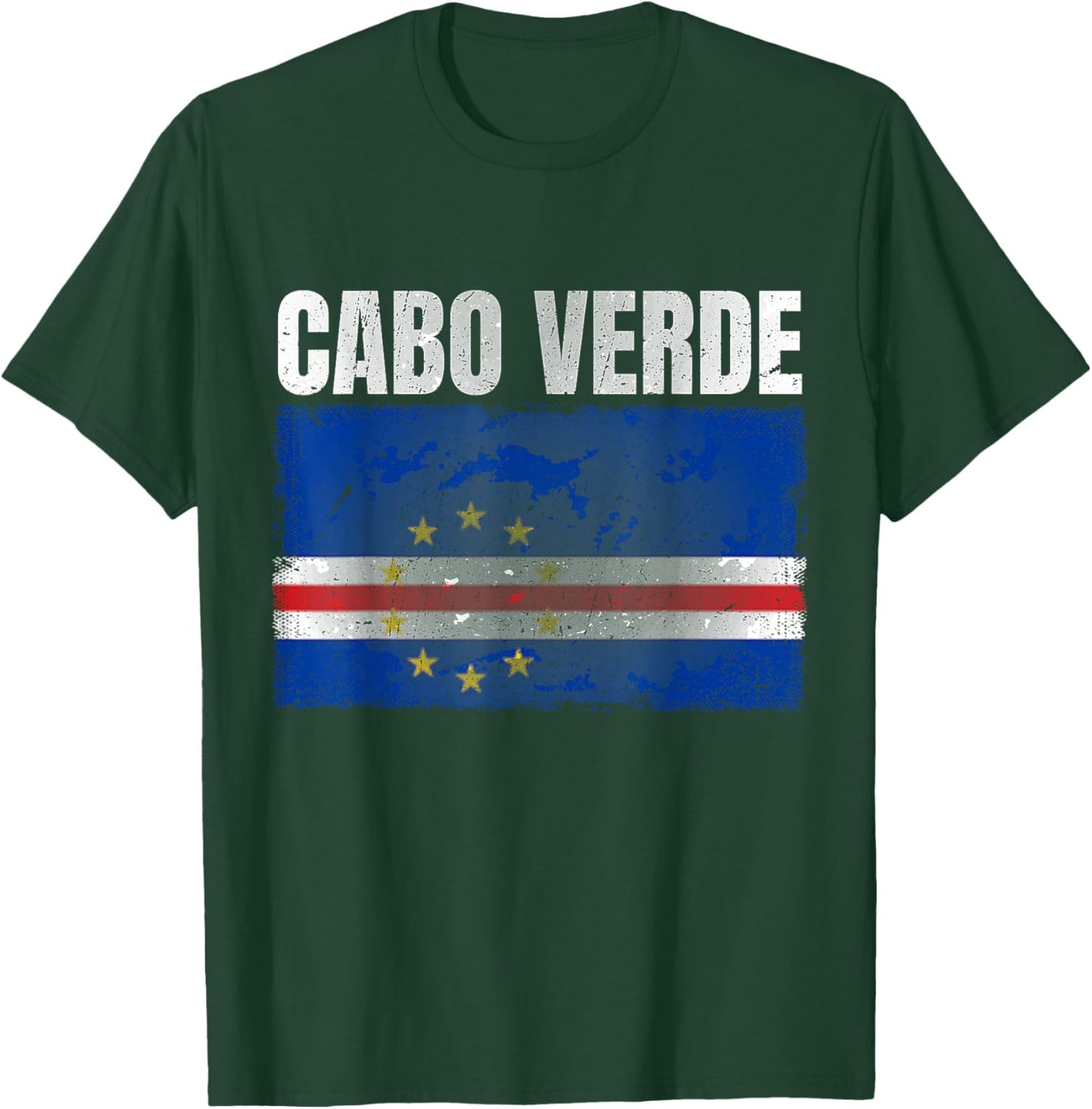 Distressed Cabo Verde Flag Print Women Cape Verdean T-Shirt - T-Shirt | Forest