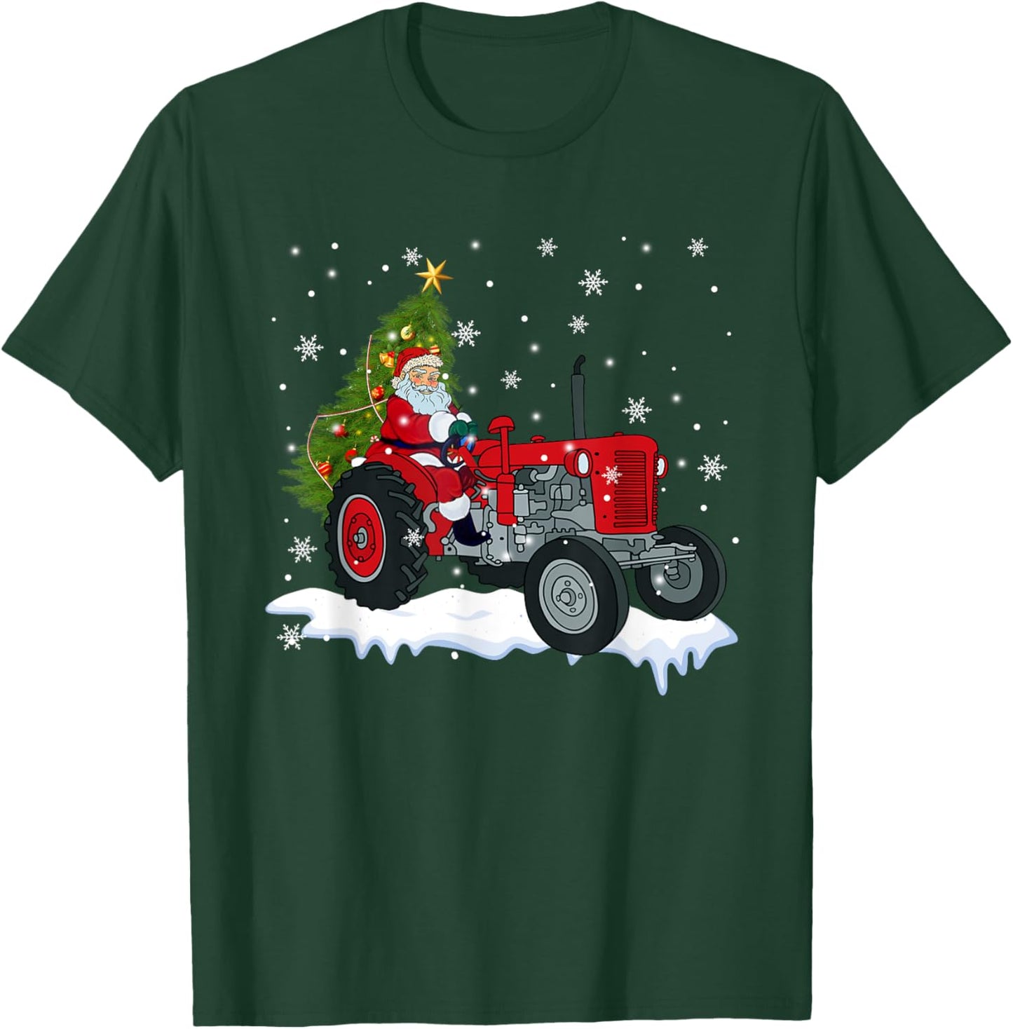 Christmas Santa Claus Riding Tractor Xmas Tree Tractor Lover T-Shirt - T-Shirt | Forest