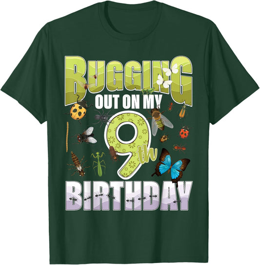 9 Year old Insect Lovers Bugging Out On My 9th Birthday Bug T-Shirt - T-Shirt | Forest