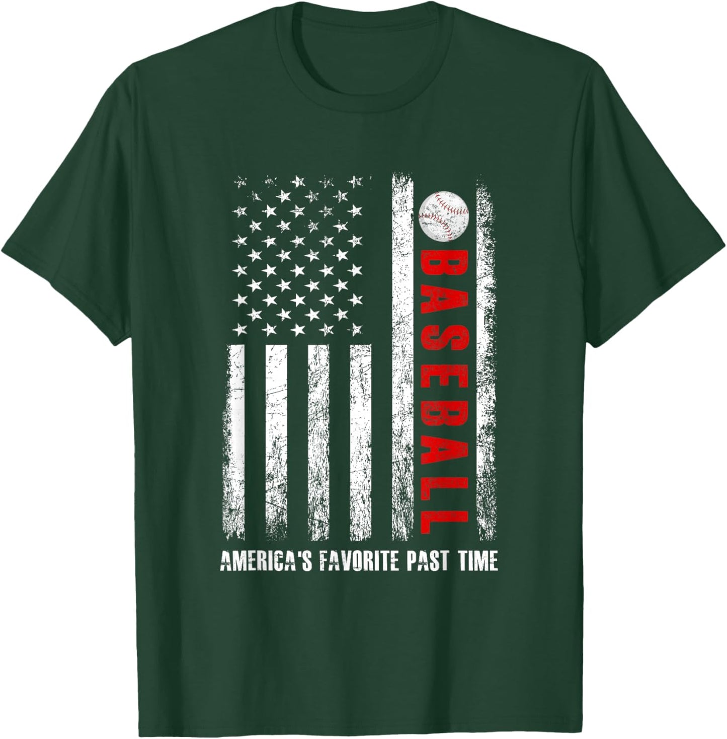 American Flag Vintage Baseball America's Favorite Past Time T-Shirt - T-Shirt | Forest
