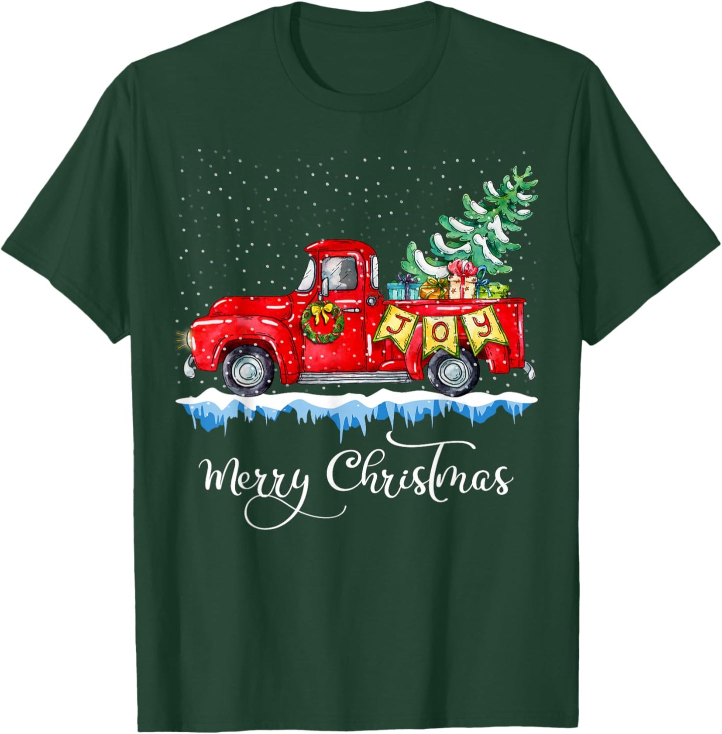 Vintage Merry Christmas Red Truck Old Fashioned Christmas T-Shirt - T-Shirt | Forest