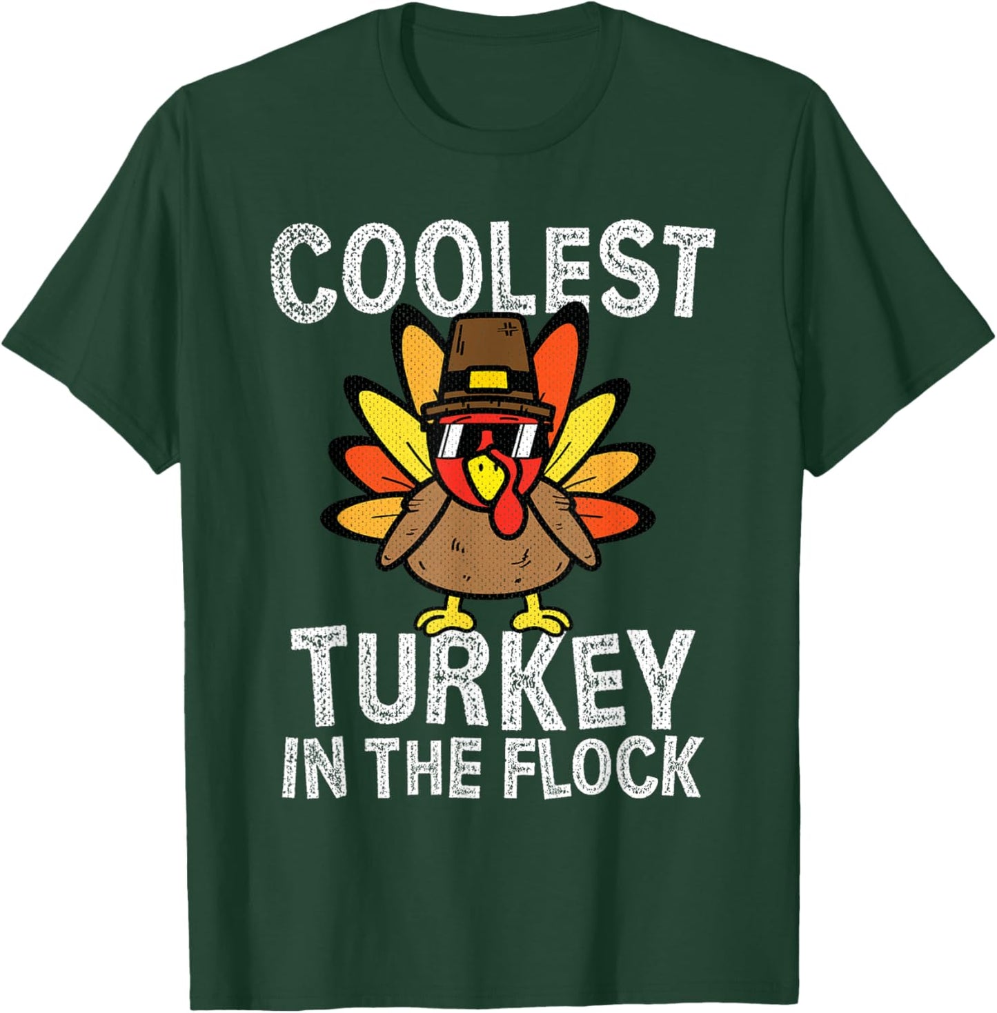 Kids Coolest Turkey In The Flock Toddler Thanksgiving Day T-Shirt - T-Shirt | Forest