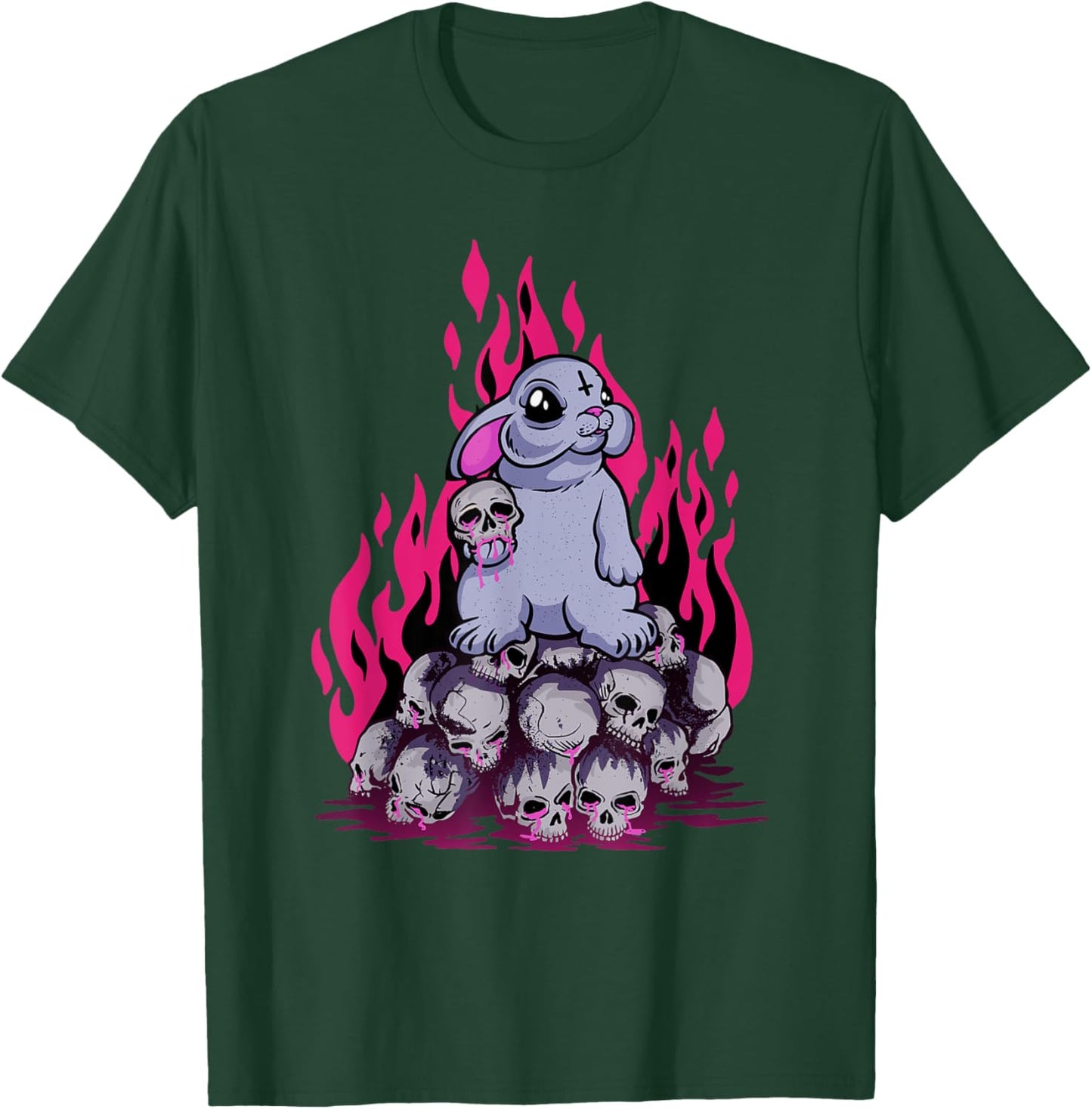Pastel Goth Creepy Cute Bunny Skull Menhera Witch Rabbit T-Shirt - T-Shirt | Forest