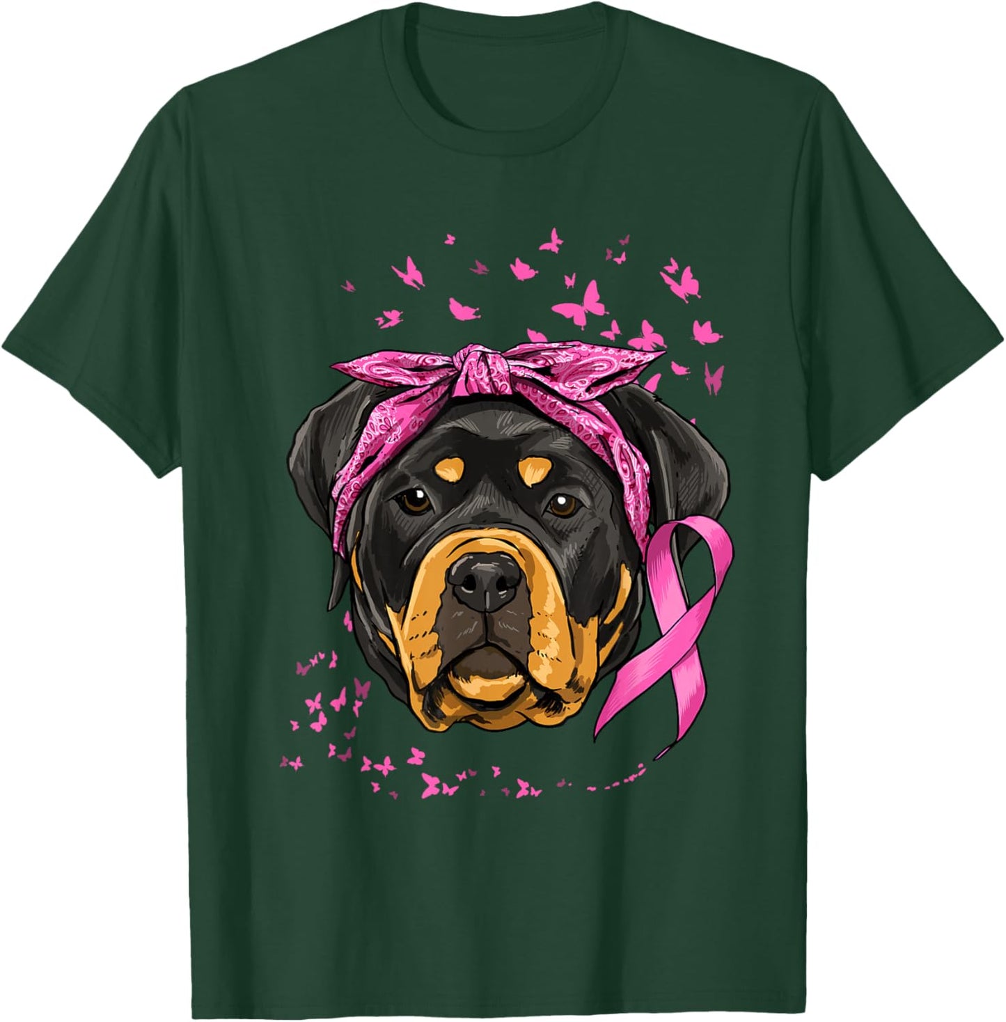 Rottweiler Pink Ribbon Breast Cancer Awareness Survivor T-Shirt - T-Shirt | Forest