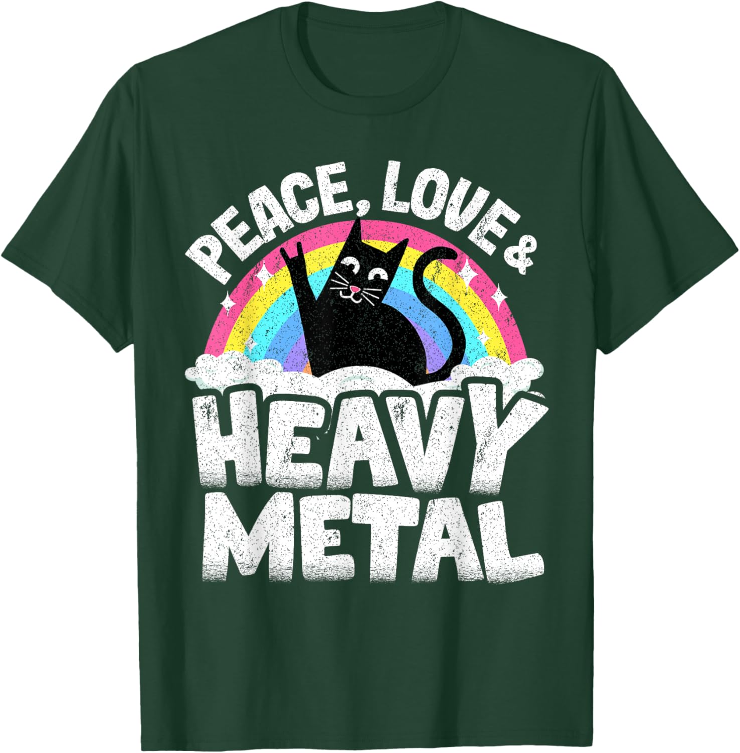 Peace Love & Heavy Metal Cat Kids Punk Band Metal Rainbow T-Shirt - T-Shirt | Forest