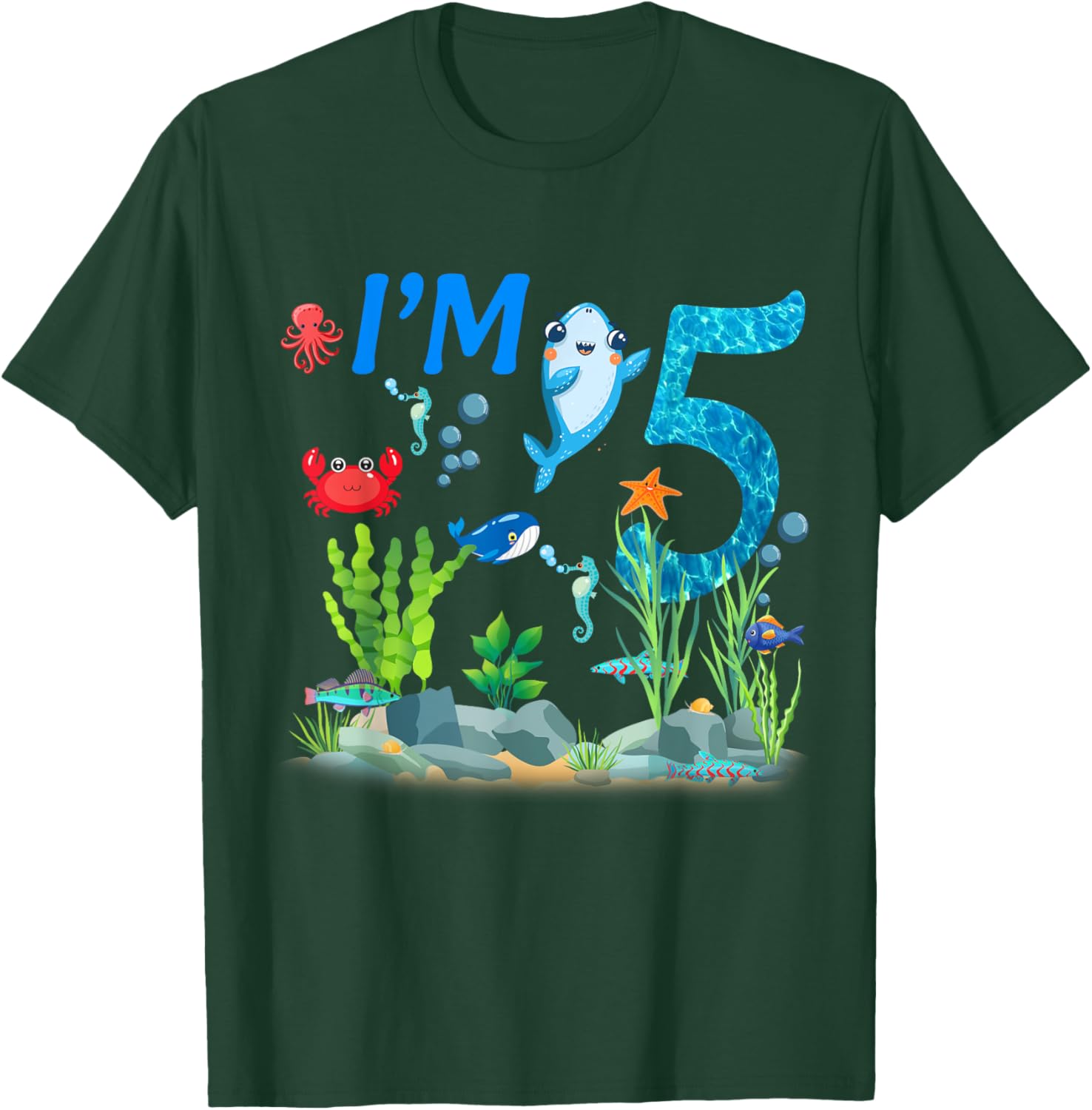 5 Year Old Ocean themed birthday Under the sea 5th birthday T-Shirt - T-Shirt | Forest