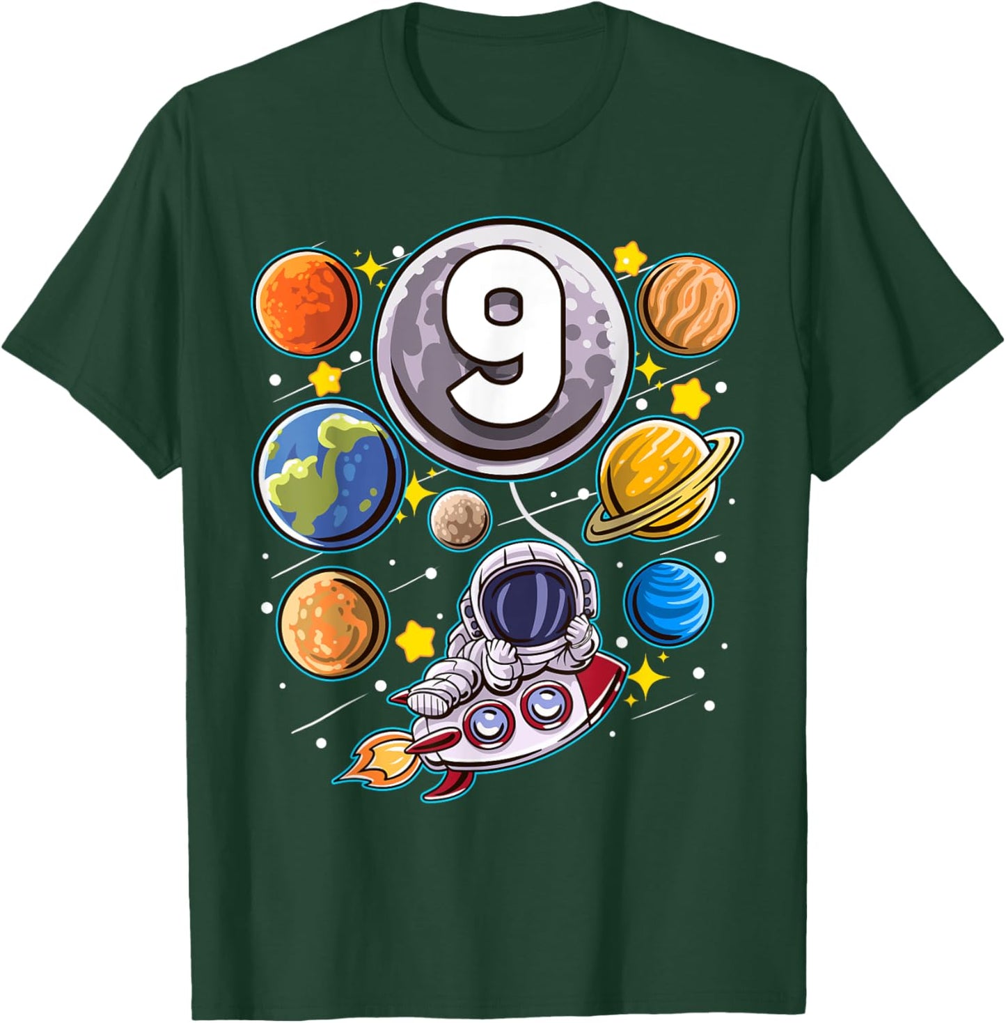 9 Year Old Birthday Astronaut 9th Space Boy Birthday T-Shirt - T-Shirt | Forest
