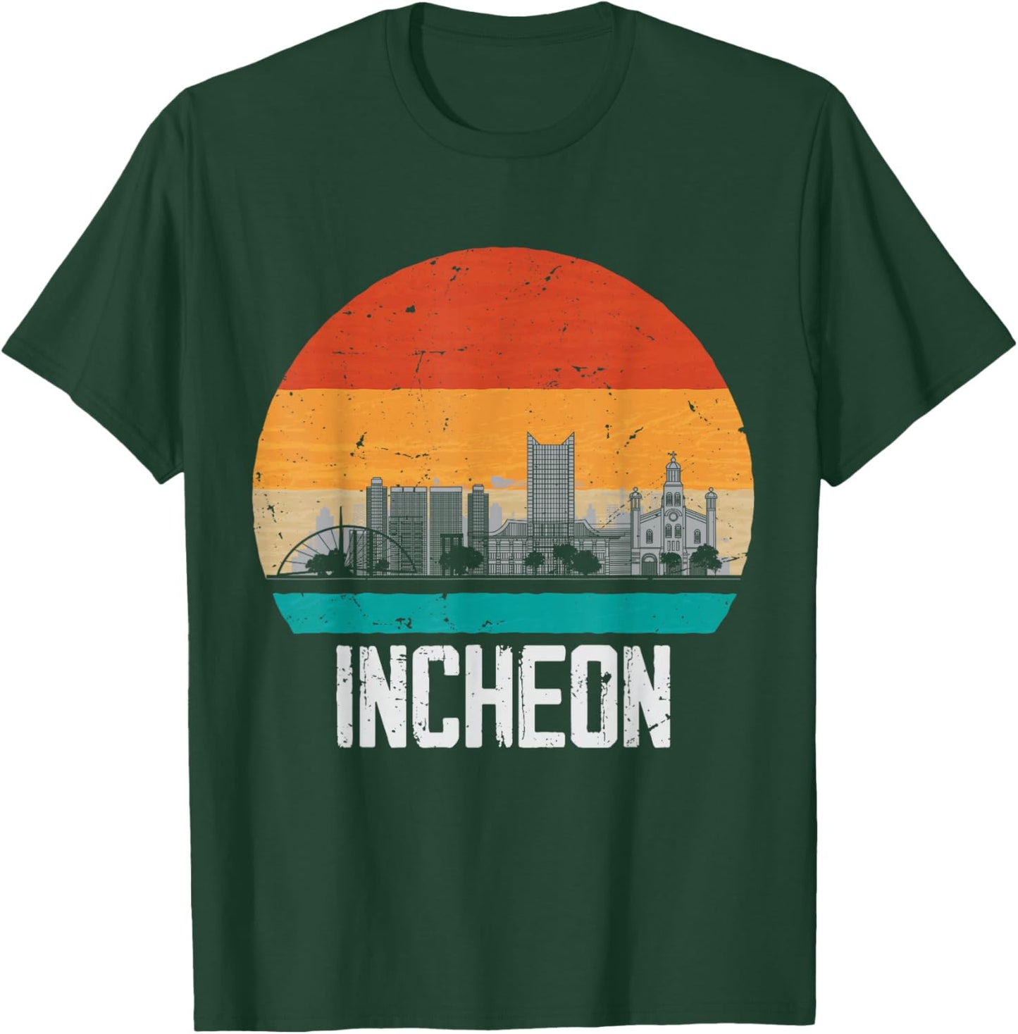 Incheon South Korea Retro Vintage Sunset Skyline Incheon T-Shirt - T-Shirt | Forest