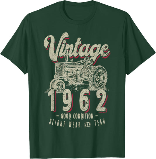 Vintage Tractor Farmer Birthday Born In 1962 & Established T-Shirt - T-Shirt | Forest