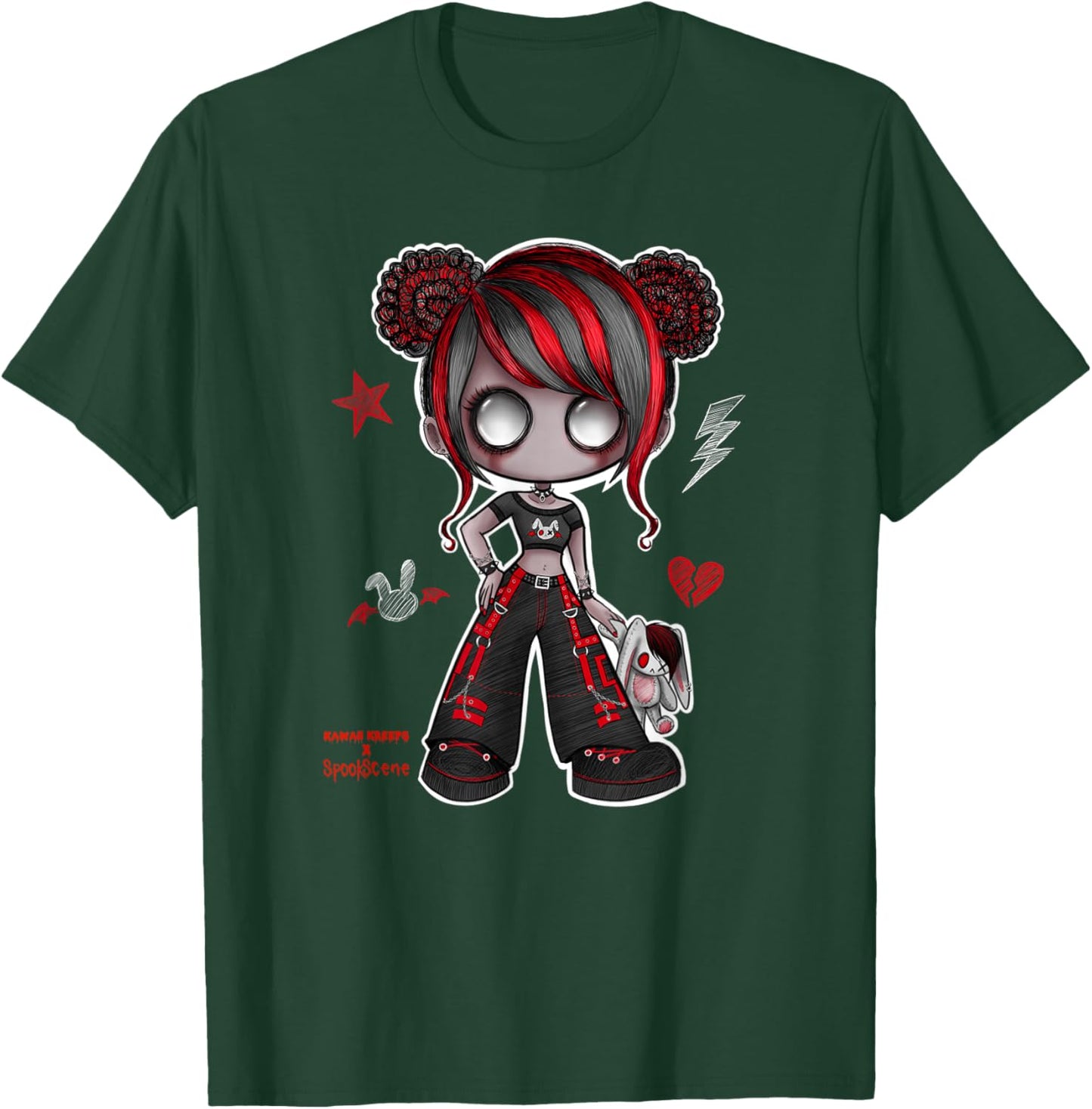 Spookscene Emo Girl Drawing Emo Bunny Doodle Mall Goth Red T-Shirt - T-Shirt | Forest